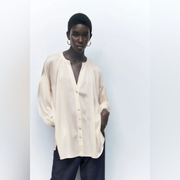 ZARA SATIN EFFECT JACQUARD BLOUSE ECRU - Picture 10 of 10